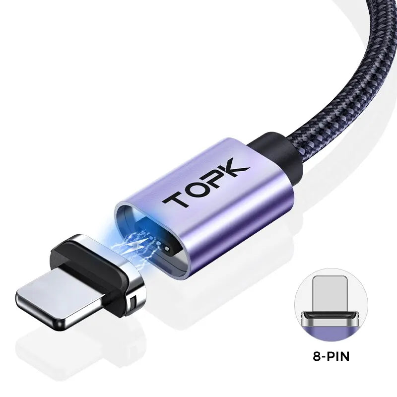 TOPK Magnetic Charging Cable 3A Micro USB Type C Cable with Led Light Magnet Phone Charger Cord for iPhone Android Devices - HappyHive