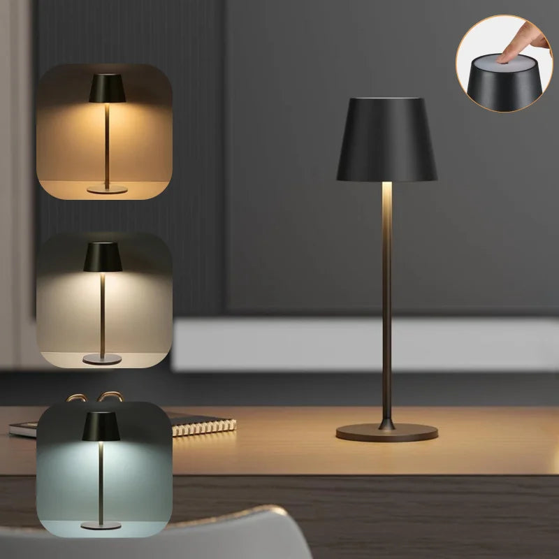 Wireless touch LED charging table lamp with 3 colors, creative atmosphere light suitable for studying and reading - HappyHive