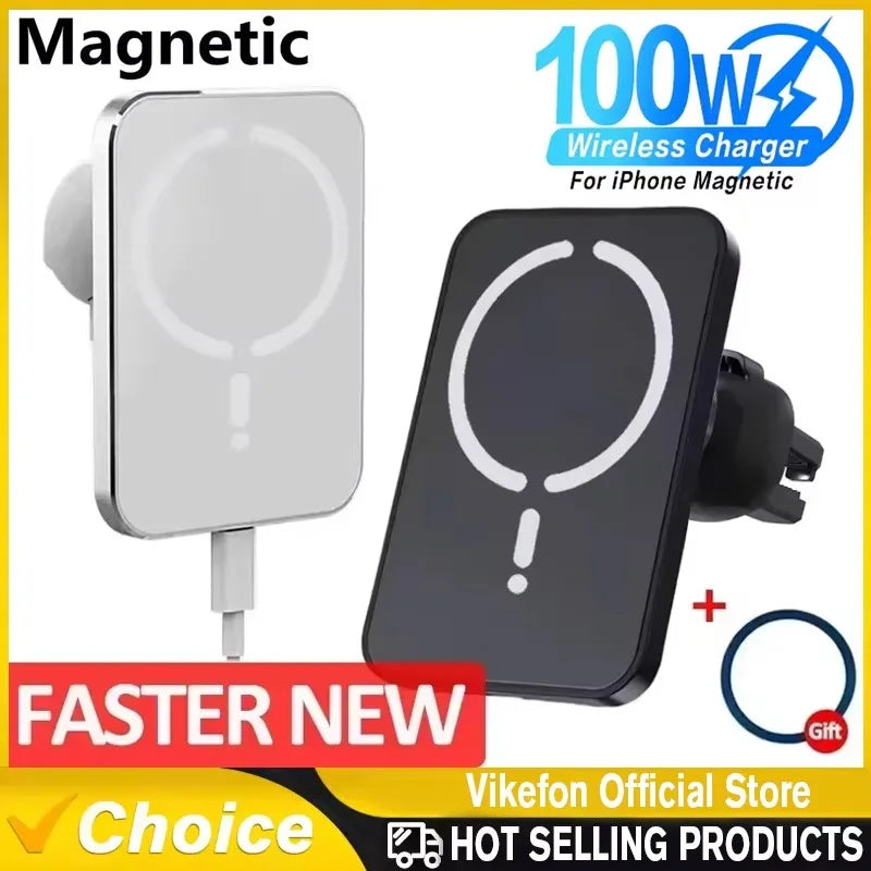100W Magnetic Wireless Car Charger Air Outlet Phone Holder for iPhone 16 15 14 13 12 Pro Max Fast Wireless Car Charging Station - HappyHive