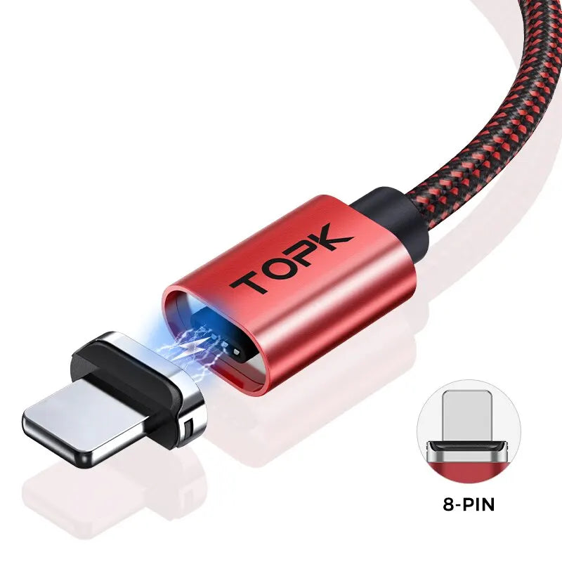 TOPK Magnetic Charging Cable 3A Micro USB Type C Cable with Led Light Magnet Phone Charger Cord for iPhone Android Devices - HappyHive