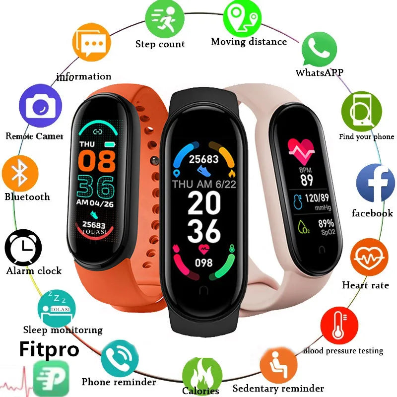 M6 Smart Watch Men Women Fitness Smart Bracelet Sports Band Heart Rate Blood Pressure Monitor Waterproof Multi-function Watches - HappyHive