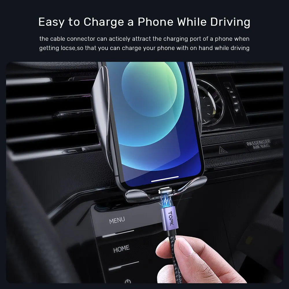 TOPK Magnetic Charging Cable 3A Micro USB Type C Cable with Led Light Magnet Phone Charger Cord for iPhone Android Devices - HappyHive