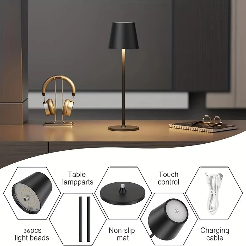 Wireless touch LED charging table lamp with 3 colors, creative atmosphere light suitable for studying and reading - HappyHive