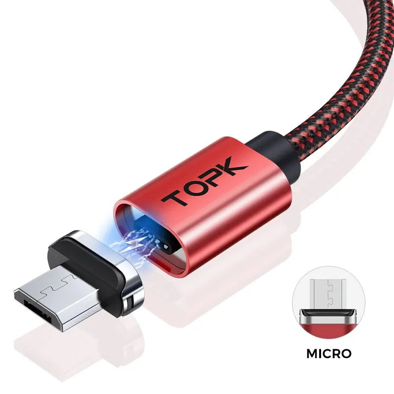 TOPK Magnetic Charging Cable 3A Micro USB Type C Cable with Led Light Magnet Phone Charger Cord for iPhone Android Devices - HappyHive