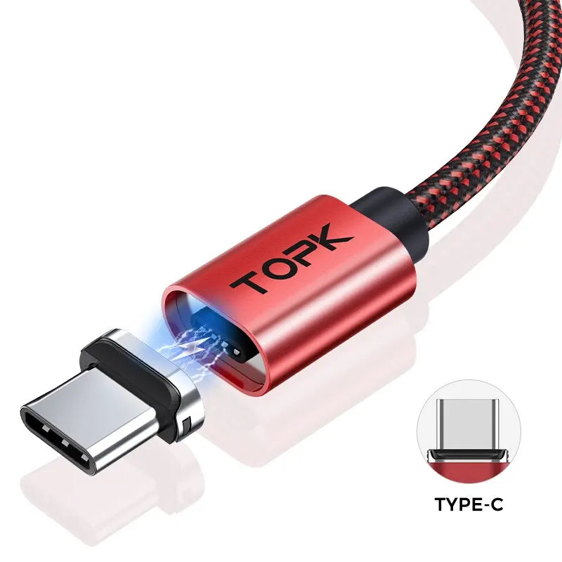 TOPK Magnetic Charging Cable 3A Micro USB Type C Cable with Led Light Magnet Phone Charger Cord for iPhone Android Devices - HappyHive